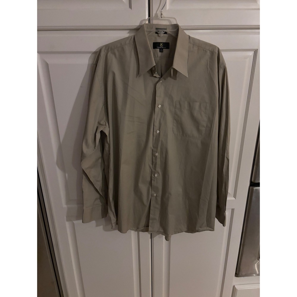 Valerio Garati Mens Khaki Tan Button Down Shirt 100% Cotton Size 17 34/35
